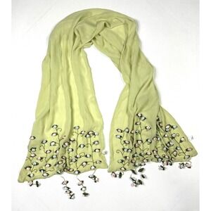 Keke Silk Crepe Shawl Neckerchief Scarf Green Flowers